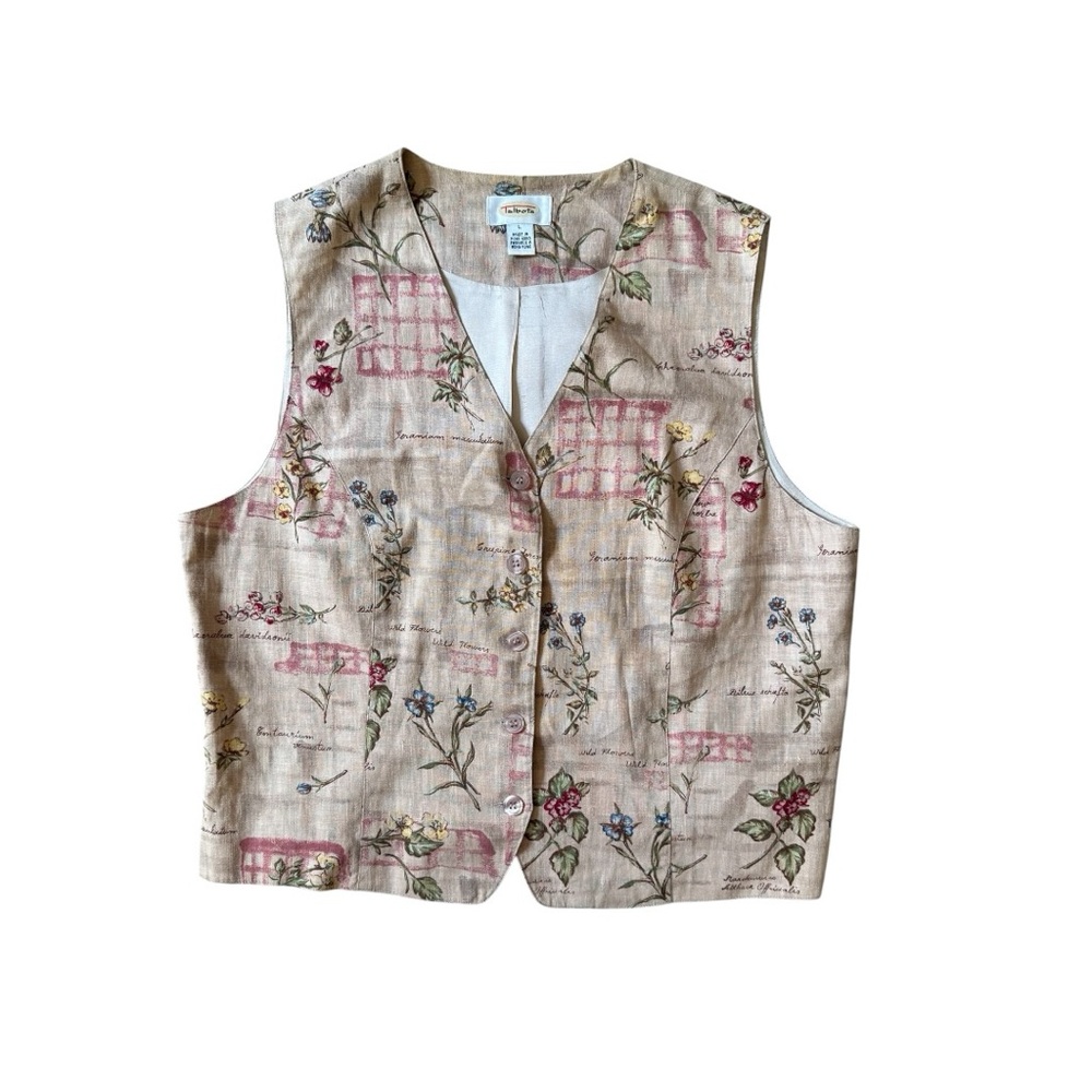 Vintage Talbots Size Large Floral Linen Vest Boho Floral Cottagecore Gypsy